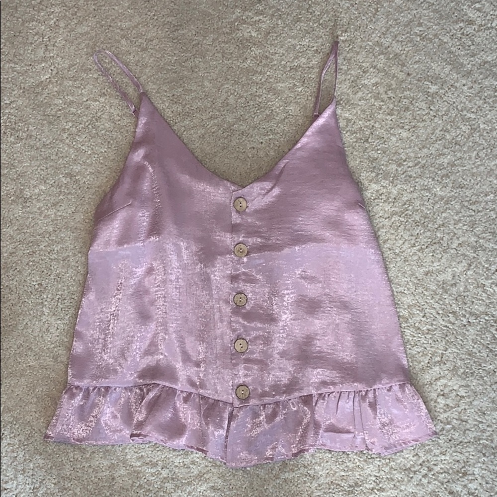 Purple Silky Button Down Tank Top